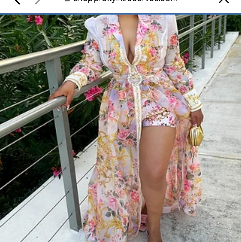 Floral Maxi Dress with Gold Accents - Picture 2 of 6
